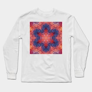 Digital Mandala Orange Blue and Red Long Sleeve T-Shirt